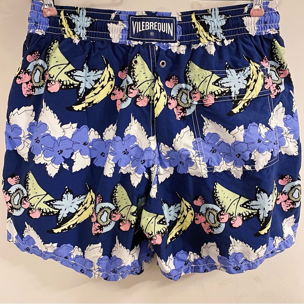 Vilebrequin Nylon Cotton Floral Fruit Blue Swim Trunks L Large